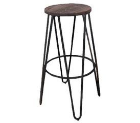 ARCO Wood Σκαμπό Bar, Μέταλλο Βαφή Antique Black, Ξύλο Απόχρωση Dark Oak Ε5207,10 Μαύρο/Καρυδί από Μέταλλο/Ξύλο  Φ52cm H.76cm ( Κάθισμα Φ33cm)  1τμχ