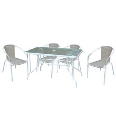BALENO Set Τραπεζαρία Κήπου: Τραπέζι + 4 Πολυθρόνες Μέταλλο Βαφή Άσπρο - Wicker Beige Ε240,2 Άσπρο/Μπεζ-Tortora-Sand-Cappuccino από Μέταλλο/Wicker  Table:110x60x71 Seat:53x58x77  1τμχ