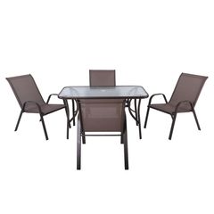 RIO Set Τραπεζαρία Βεράντας - Κήπου: Τραπέζι + 4 Πολυθρόνες Μέταλλο Καφέ, Textilene Καφέ Ε2406,S από Μέταλλο/Textilene  Table:120x70x72 Seat:55x72x89  1τμχ