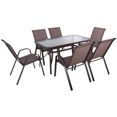 RIO Set Τραπεζαρία Βεράντας - Κήπου: Τραπέζι + 6 Πολυθρόνες Μέταλλο Καφέ, Textilene Καφέ Ε2405,S από Μέταλλο/Textilene  Table:140x80x70 Seat:55x72x89  1τμχ