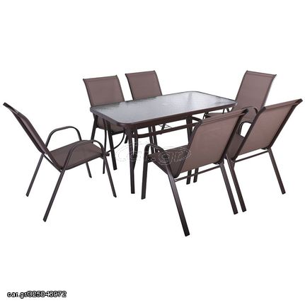 RIO Set Τραπεζαρία Βεράντας - Κήπου: Τραπέζι + 6 Πολυθρόνες Μέταλλο Καφέ, Textilene Καφέ Ε2405,S από Μέταλλο/Textilene  Table:140x80x70 Seat:55x72x89  1τμχ