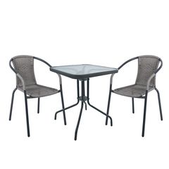 BALENO Set Κήπου - Βεράντας: Τραπέζι + 2 Πολυθρόνες Μέταλλο Ανθρακί, Wicker Mixed Grey Ε240,10 Ανθρακί/Γκρι από Μέταλλο/Wicker  Table:60x60x70 Seat:53x58x77  1τμχ