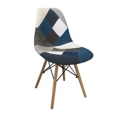 ART Wood Καρέκλα Τραπεζαρίας, Πόδια Οξιά, Κάθισμα PP με Ύφασμα Patchwork Blue ΕΜ123,83 Φυσικό/Patchwork από Ξύλο/Ύφασμα  47x52x84cm  4τμχ
