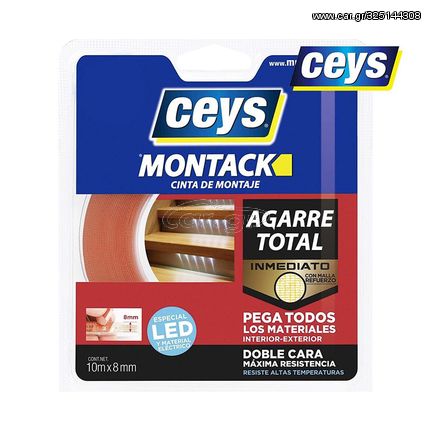 Ταινία Διπλής Όψεως Ceys Montack Total Grip 8mm x 10m 1 Τεμάχιο