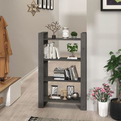 Βιβλιοθήκη/Διαχωριστικό Χώρου Γκρι 80x35x125 εκ. Μασίφ Πεύκο 813906