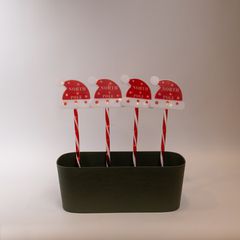 36 mini led, 4 πλαστικές πινακίδες με χριστουγεννιάτικο σκούφο με ηλιακό συλλέκτη, αισθητήρα & 8 προγράμματα
