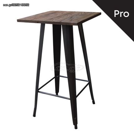 RELIX Wood Τραπέζι Bar-Pro, Μέταλλο Βαφή Antique Black, Απόχρωση Ξύλου Dark Oak Ε5197,10 Μαύρο/Καρυδί από Μέταλλο/Ξύλο  60x60x102cm  1τμχ