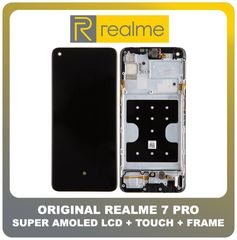 Γνήσια Original Realme 7 Pro (RMX2170) Super AMOLED LCD Display Screen Assembly Οθόνη + Touch Screen Digitizer Μηχανισμός Αφής + Frame Bezel Πλαίσιο Σασί  Black Μαύρο 57983102004 (Service Pack By Real