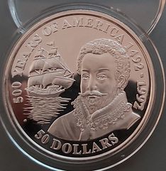 50$ COOK ISLANDS 1990 "500 YEARS OF AMERICA"  PROOF 