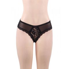 Plus Size Black Lace Knickers with Straps-thumb-1