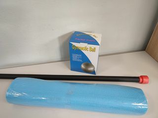 SET YOGA MAT (173 X 61 cm) - GYMNASTIC BALL Size 65cm BLUE - GYM BAR 2kg