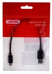 UNITEK CABLE USB-C - USB-A 3.1,M/M,0.25M, Y-C490BK