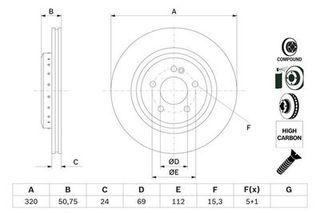 BOSCH 0 986 479 G36 Δισκόπλακα ΠΙΣΩ MERCEDES-BENZ W222 ΣΕΤ 2 ΤΜΧ A222 423 1000