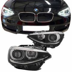 Μπροστινά Φανάρια Set Για Bmw 1 F20 / F21 11-14 LED Angel Eyes Μαύρα H7 Με Μοτέρ Depo