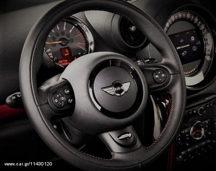 Αυθεντικό MINI JCW Δερμάτινο Sport Τιμόνι Πολλαπλών Λειτουργιών με Κόκκινες Ραφές για R55, R56, R57, R58, R59, R60, R61