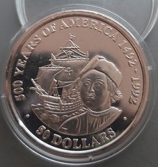 50$ 500 YAERS OF AMERICA COOK ISLANDS 1989 PROOF SILVER 