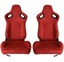 Καθίσματα Bucket R8 Suede Alcantara Κόκκινο Ζευγάρι 2 Τεμαχίων