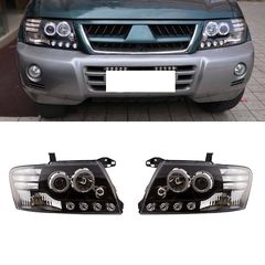 Μπροστινά Φανάρια Set Για Mitsubishi Pajero V60 00-06 Angel Eyes Μαύρα H7/H1 Manual Eagle Eyes