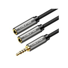 Καλώδιο Stereo 3.5mm M σε 2x 3.5mm F CABLETIME 4pole με μήκος 0.2m σε μαύρο χρώμα