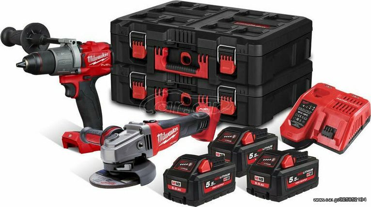 Σετ MILWAUKEE M18 FPP2D2-553P Κρουστικό Δραπανοκατσάβιδο & Γωνιακός Τροχός 125mm με 3 μπαταρίες 5,5Ah ( 4933478827 )