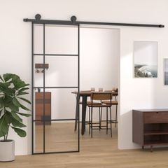 Συρόμενη Πόρτα Μαύρη 76 x 205 εκ. από Γυαλί ESG / Αλουμίνιο 151678