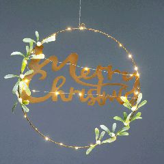 Διακοσμητικό κρεμαστό κύκλος MERRY CHRISTMAS φωτιζόμενο με 40 led λαμπάκια σε θερμό φως με μπαταρία 2ΧΑΑ IP20 Φ40cm