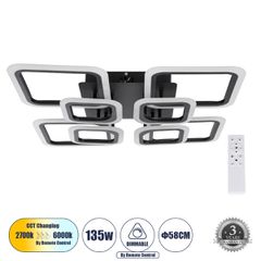 Φωτιστικό Οροφής Design LED ROYAL-S CCT 135W 16200lm 360° AC 220-240V - Εναλλαγή Φωτισμού μέσω Τηλεχειριστηρίου All In One- Μαύρο