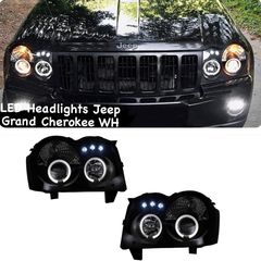ΦΑΝΑΡΙΑ ΕΜΠΡΟΣ LED Headlights Jeep Grand Cherokee WH (2005-2008) Halo Angel Eyes Black