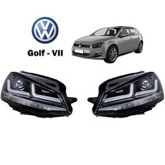 Μπροστινά Φανάρια Set Για Vw Golf VII (7) 12-17 DRL Full Led Halogen Version Black/Chrome LEDHL103-CM Osram 