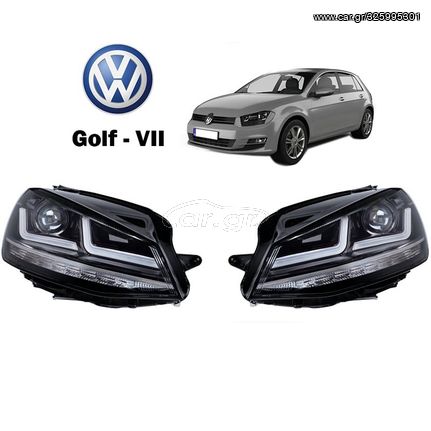 Μπροστινά Φανάρια Set Για Vw Golf VII (7) 12-17 DRL Full Led Halogen Version Black/Chrome LEDHL103-CM Osram 