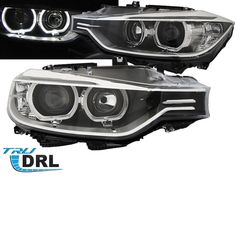 Μπροστινά Φανάρια Set Για Bmw 3 F30/F31 11-15 Led Angel Eyes Μαύρα H7/H7 Με Μοτέρ Depo 