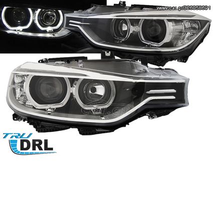 Μπροστινά Φανάρια Set Για Bmw 3 F30/F31 11-15 Led Angel Eyes Μαύρα H7/H7 Με Μοτέρ Depo 