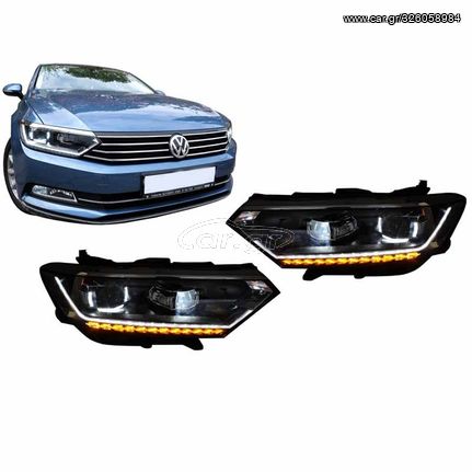 Μπροστινά Φανάρια Set Για Vw Passat B8 15+ DRL Led Matrix & Led Signal Dynamic R-Line Look Full Led Με Μοτέρ 