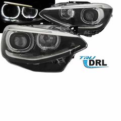 Μπροστινά Φανάρια Set Για Bmw 1 F20 / F21 11-14 LED Angel Eyes Μαύρα H7 Με Μοτέρ Depo-thumb-1