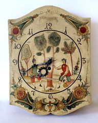 KIENZLE ΑΝΤΙΚΑ Γερμανικό Ρολόι Τοίχου Ξύλινο Ζωγραφισμένο / Antique Holz-Wanduhr mit Figurenmalerei und KIENZLE Uhrwerk