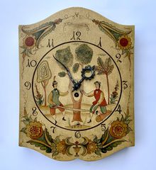 KIENZLE ΑΝΤΙΚΑ Γερμανικό Ρολόι Τοίχου Ξύλινο Ζωγραφισμένο / Antique Holz-Wanduhr mit Figurenmalerei und KIENZLE Uhrwerk