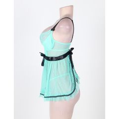 Plus Size Polka Dot Babydoll with String Green-thumb-4