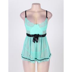 Plus Size Polka Dot Babydoll with String Green-thumb-5