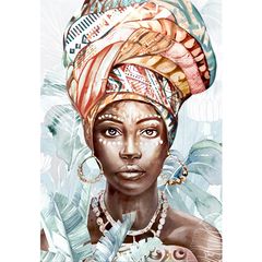 AFRICAN WOMAN PORTAIT LEAVES ΠΙΝΑΚΑΣ 70x3.2x100Ycm OIL PAINTING