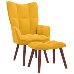 Πολυθρόνα Relax Κίτρινη Μουσταρδί Βελούδινη με Σκαμπό 328069
