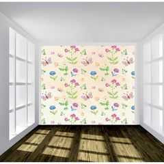 Ταπετσαρία τοίχου Σχέδιο με λουλουδάκια και πεταλουδίτσες 100x100 Βινύλιο