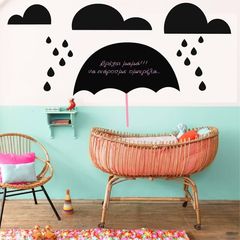 Αυτοκόλλητος Μαυροπίνακας με Ομπρέλα με σύννεφα και βροχή 30x30 Αυτοκόλλητα μαυροπίνακες