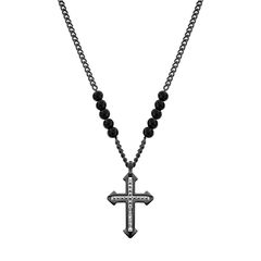 Police Cullin, Unisex Cross - Νecklace From Black / Charcoal Stainless Steel PJ.26568PSU/03
