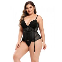 Plus Size Deluxe Black Corset with Suspenders