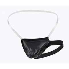 Open Buttocks Leather Panty, Black-thumb-1