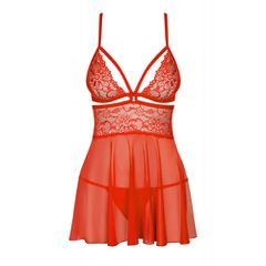 Obsessive Plus Size Charming Red Babydoll with Thong-thumb-4