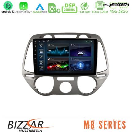 Bizzar M8 Series Hyundai i20 2009-2012 Manual A/C 8core Android13 4+32GB Navigation Multimedia Tablet 9"