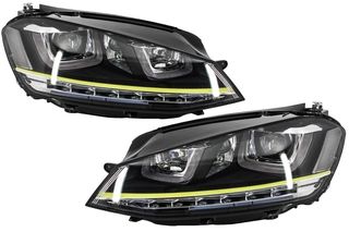 Φανάρια Εμπρός 3D LED DRL για VW Golf 7 VII (2012-2017) Yellow R400 Look LED FLOWING Dynamic Φλας