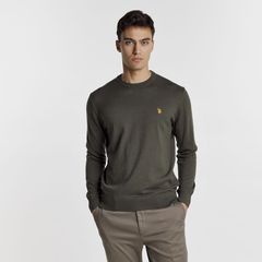 U.S. Polo Assn. Πλεκτή Βαμβακερή με Κασμίρ Μπλούζα με Λαιμόκοψη  LEON 48847 EH03 σε Χακί Χρώμα US0AP48847P_146