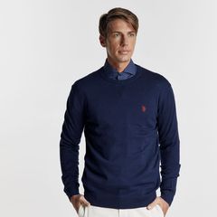 U.S. Polo Assn. Πλεκτή Βαμβακερή με Κασμίρ Μπλούζα με Λαιμόκοψη  LEON 48847 EH03 σε Σκούρο Μπλέ Χρώμα US0AP48847P_179